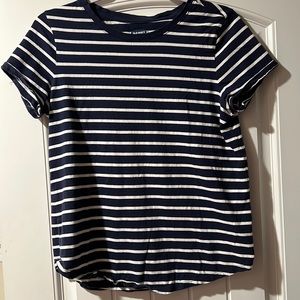 Navy and white striped short sleeve shirt - M